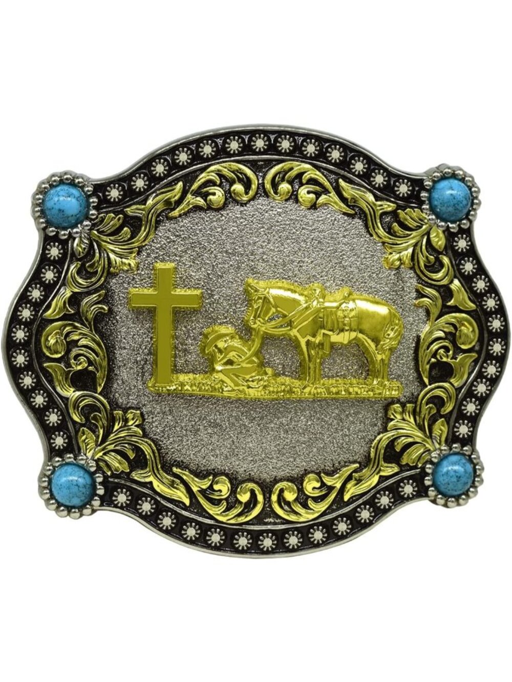 Women Goldren 5 Western Cross Cowboy Prayer Belt Buckle Zinc Alloy